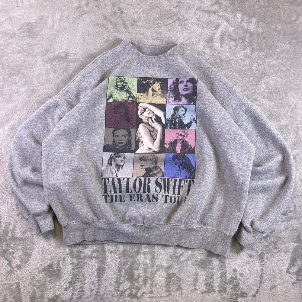 Taylor Swift The Eras 2023-2024 Tour Crewneck Sweatshirt Gray Graphic Size XS